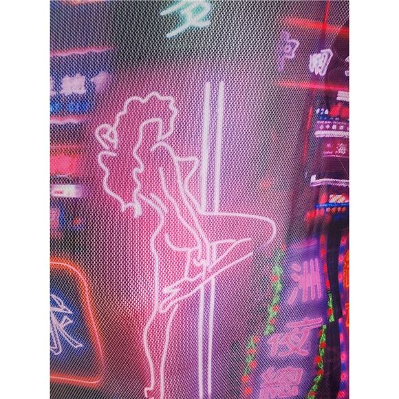 Missguided Hong Kong Scenic Nightlife Mesh Bodycon Dress 10 Gathered Tie Hem - Picture 3 of 9